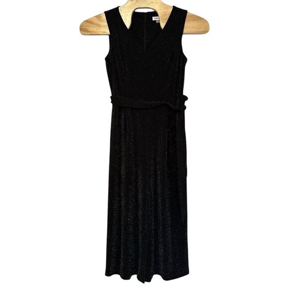 Calvin Klein Pants - Calvin Klein Women's 10 Black‎ Belted Wide Leg Jumpsuit Glitter Metallic V Neck